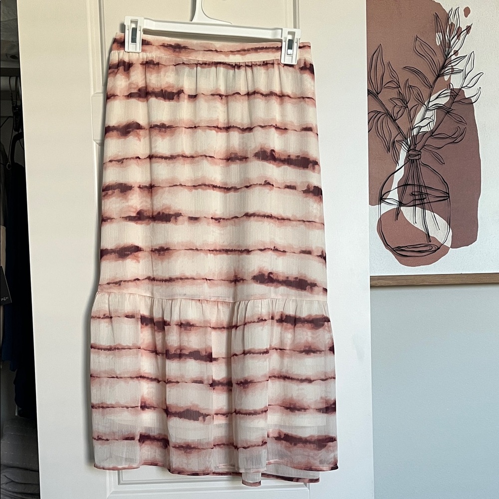 Banana Republic Striped Cream and Brown Midi Skirt